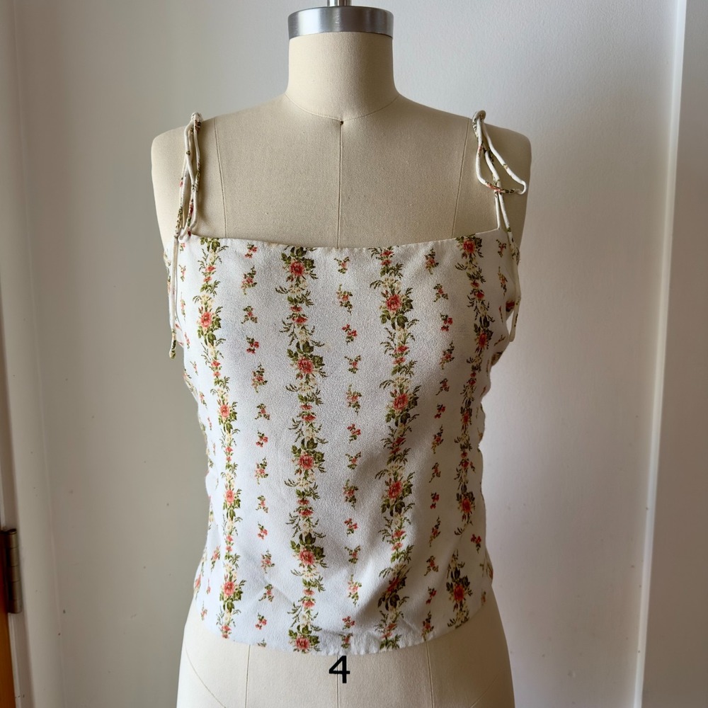 Reformation Lupe Shirred back Tie Strap Top-Mildred Mini Floral Cottagecore-Sz 8
